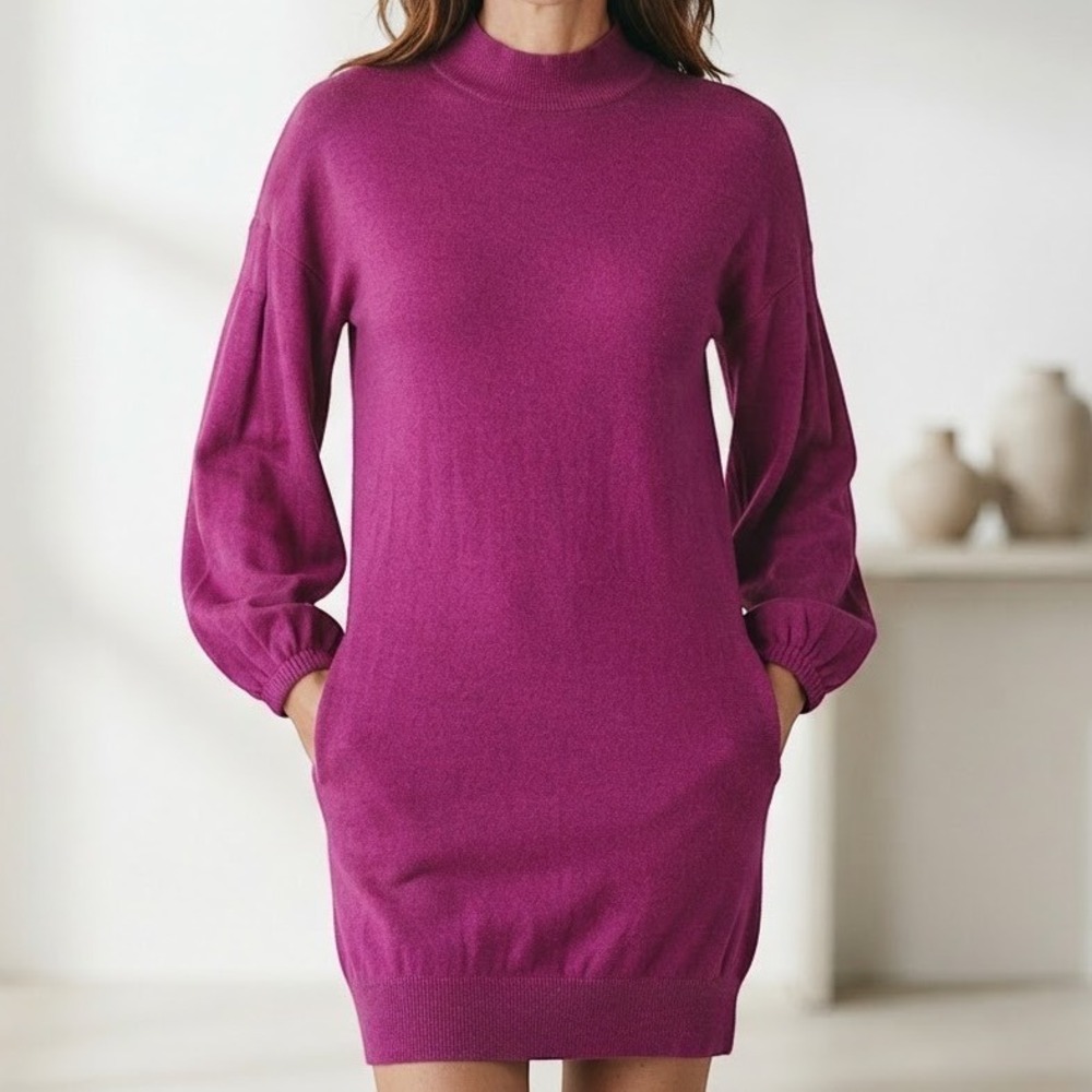 Universal Standard J.Crew Sweater Dress Womens S Magenta Mock Neck Wool Blend